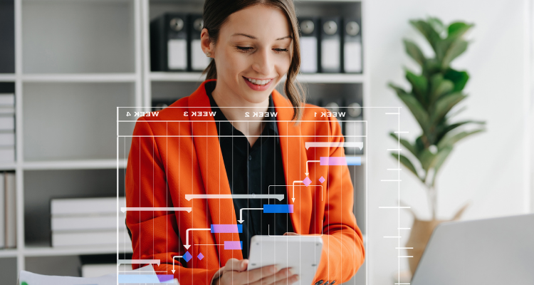 female working at computer organizing tasks