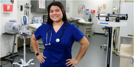 Female healthcare student in medical room