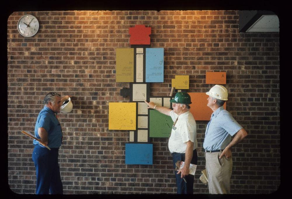 1972 Construction Crew with campus map