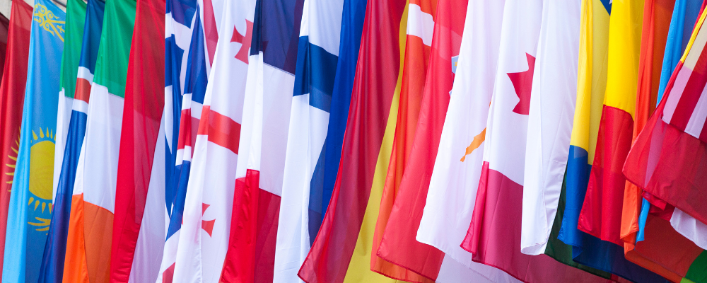 international students holding flags