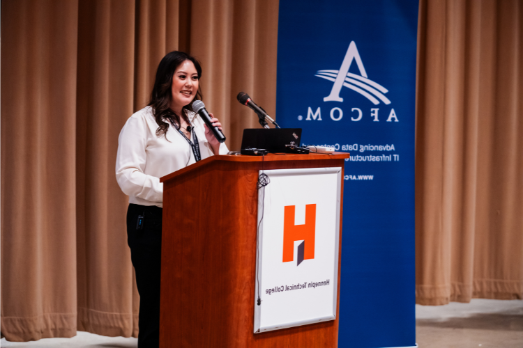 Student Liv Veuna speaking at AFCOM event